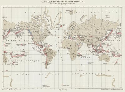 Die unterirdische Wärme der Erde, geographische Verteilung der Vulkane von French School