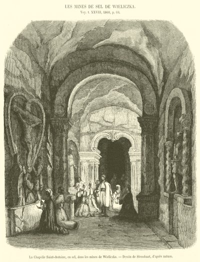 Die St.-Antonius-Kapelle aus Salz in den Minen von Wieliczka (Gravur) von French School