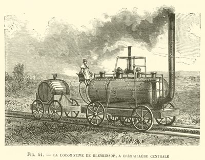 Die Lokomotive von Blenkinsop, mit zentralem Zahnrad von French School