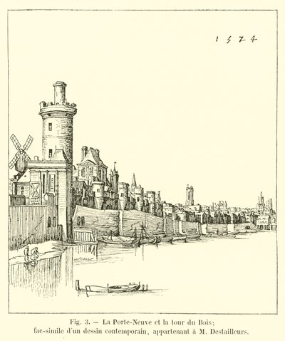 Das neue Tor und der Turm des Bois; Faksimile einer zeitgenössischen Zeichnung, im Besitz von M. Destailleurs von French School