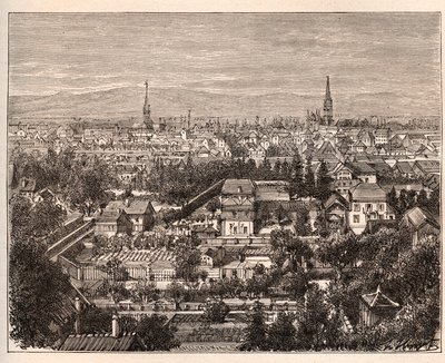 Die Stadt Mülhausen (Haut-Rhin) - Gravur in „La France illustrée: Geographie, Geschichte, Verwaltung, Statistik“ von V.A. Malt-Brown. 1884 von French School