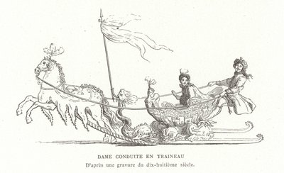 Dame reist mit dem Schlitten, Frankreich, 18. Jahrhundert von French School