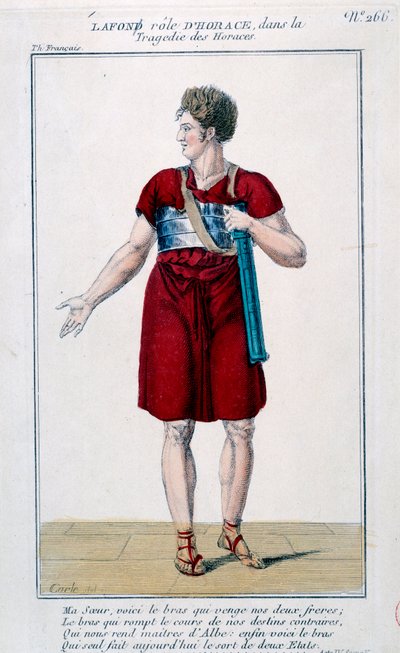 Lafon in der Rolle des Horace in der Tragödie Horaces von Corneille (1640). Gravur des 19. Jahrhunderts. Paris, Comédie-Française. von French School