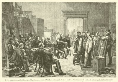 Die englische Jury wählt die Gemälde für die Weltausstellung 1878 in Paris aus von French School