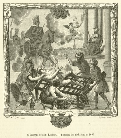 Das Martyrium des heiligen Laurentius, Banner der Bratmeister im Jahr 1699 von French School