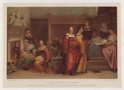 Die Geburt der Jungfrau Maria, Fresko im Kreuzgang der Annunziata in Florenz von Andrea del Sarto von French School