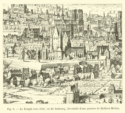 Der Tempel um 1620, gesehen vom Vorort (Faksimile einer Gravur von Mathieu Merian) von French School