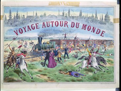Le Voyage Autour du Monde, Deckblatt einer Spielschachtel basierend auf In 80 Tagen um die Welt von Jules Verne (1828-1905) von French School