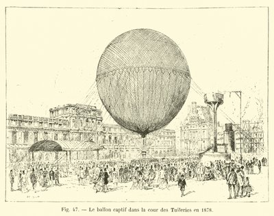 Der gefesselte Ballon im Hof der Tuilerien im Jahr 1878 von French School