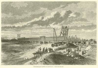 Der neue Rheinbrücke im Bau (Gravur) von French School