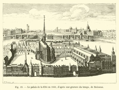 Der Palast der Stadt im Jahr 1660, nach einem zeitgenössischen Stich von Boisseau von French School