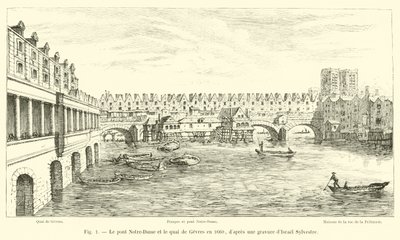 Pont Notre-Dame und Quai de Gesvres im Jahr 1660, nach einem Stich von Israël Silvestre von French School
