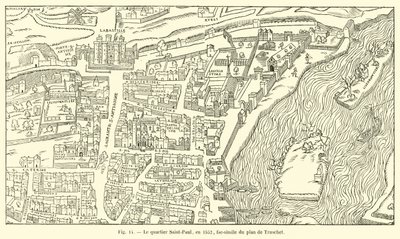 Das Viertel Saint-Paul im Jahr 1552, Faksimile des Plans von Truschet von French School