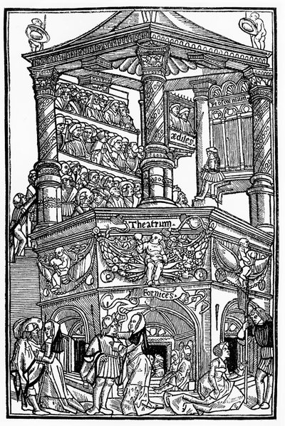 Das Theater im Mittelalter: Blick auf ein Theater und das Publikum von French School