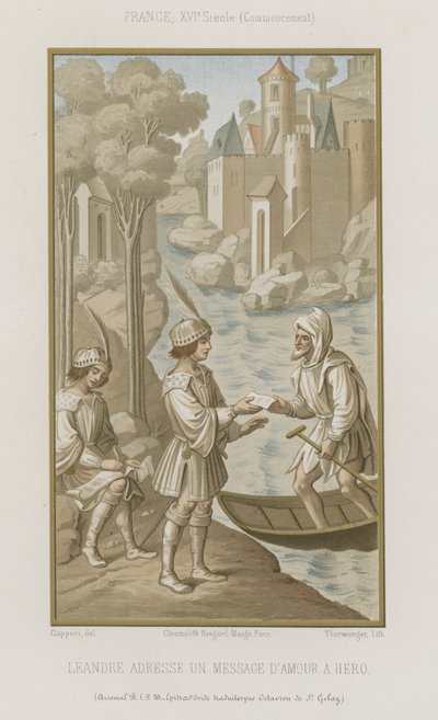 Leander sendet eine Liebesbotschaft an Hero von French School