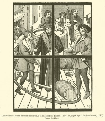 Die Brauer, Glasfenster aus dem 15. Jahrhundert in der Kathedrale von Tournai von French School