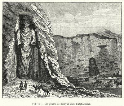 Die Riesen von Bamiyan in Afghanistan (Gravur) von French School