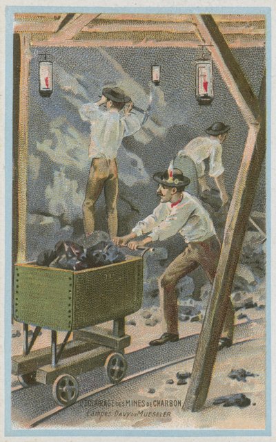 Beleuchtung von Kohleminen, Davy-Lampen oder Mueseler-Lampen von French School
