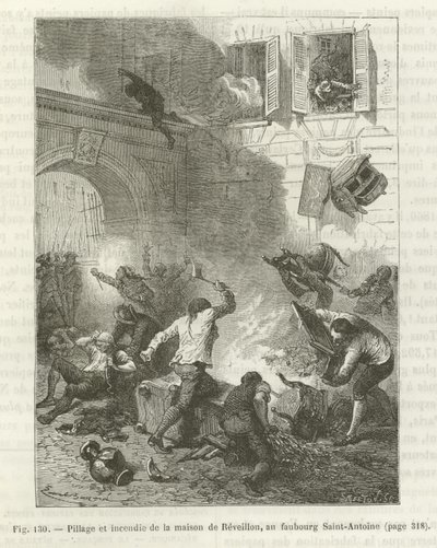Plünderung und Brandstiftung eines Hauses während der Französischen Revolution von French School