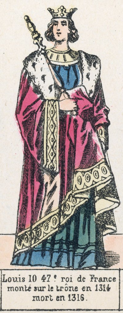 Ludwig X, 47. König von Frankreich, bestieg den Thron 1314, gestorben 1316 (kolorierte Gravur) von French School