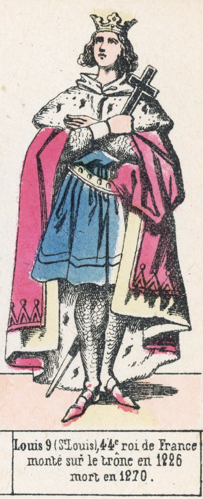 Ludwig IX (St. Ludwig), 44. König von Frankreich, bestieg den Thron 1226, gestorben 1270 (kolorierte Gravur) von French School