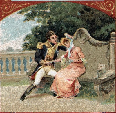 Louis Alexandre Berthier (1753-1815), Prinz von Wagram, mit Madame Visconti, seiner Geliebten, im Schloss von Grosbois. Chromolithografie aus dem späten 19. Jahrhundert von French School