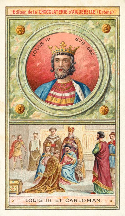 Ludwig III. und sein jüngerer Bruder Karlmann II., gemeinsame Könige von Frankreich, 9. Jahrhundert von French School