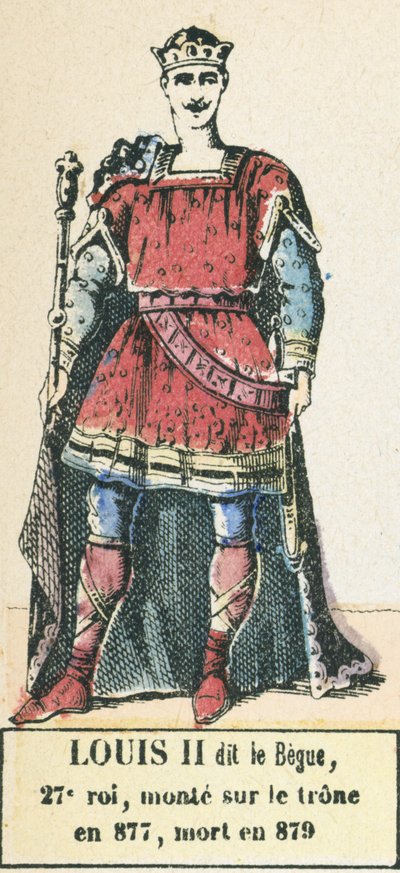 Ludwig II genannt der Stammler, 27. König, bestieg den Thron 877, gestorben 879 (kolorierte Gravur) von French School