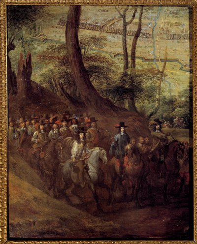 Ludwig II. von Bourbon, Prinz von Condé (Grand Condé) oder Herzog von Enghien, belagert eine Stadt von French School