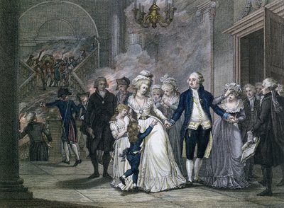 Ludwig XVI. (1754-93) verabschiedet sich von seiner Familie, 20. Januar 1793, graviert von Reinier Vinkeles (1741-1816) und Daniel Vrydag (1765-1822) von French School