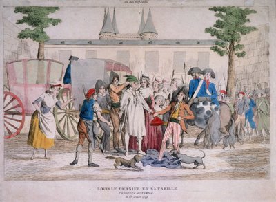 Ludwig XVI. und seine Familie werden zum Tempel geführt von French School