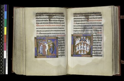 MS 300 f.198v-199r, Suffragium zum Kreuz und Suffragium zu den Engeln, aus dem Psalter und Stundenbuch der Isabella von Frankreich, Paris, ca. 1265-70 von French School