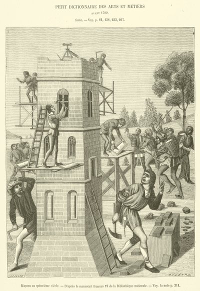Maurer im fünfzehnten Jahrhundert (Gravur) von French School
