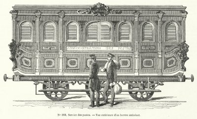 Postkutsche auf den französischen Eisenbahnen (Gravur) von French School