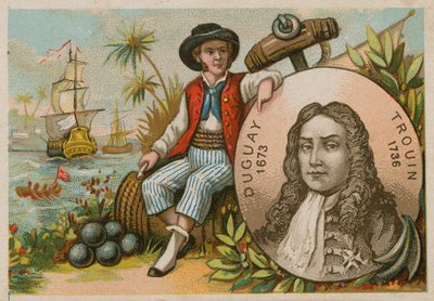 Mann in Brasilien hält Porträt von Duguay-Trouin von French School