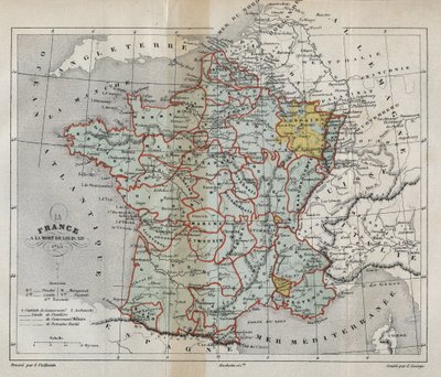 Karte von Frankreich beim Tod von Ludwig XIV. im Jahr 1715 - Plan de La France à la mort de Louis XIV en 1715 - Gravur in „Histoire de France“ von Victor Duruy (1811-1894) - 1882 von French School