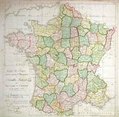 Karte von Frankreich mit Plänen zur Aufteilung der Departements, 1789 von French School