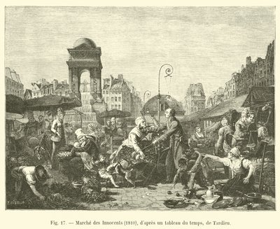 Markt der Unschuldigen, 1810, nach einem Gemälde der Zeit von Tardieu von French School