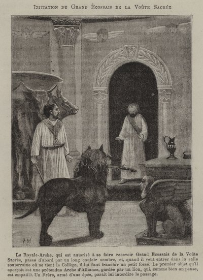 Freimaurerische Einweihungszeremonie (Stich) von French School