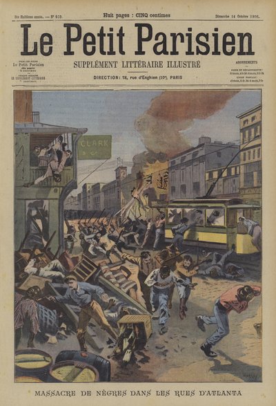 Massaker an Schwarzen auf den Straßen von Atlanta, Georgia (Farblithografie) von French School