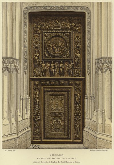 Holzmedaillon geschnitzt von Jean Goujon in der Tür der Kirche Saint-Maclou, Rouen von French School