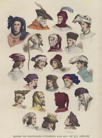 Herrenhüte und Kopfbedeckungen, 14. und 15. Jahrhundert von French School