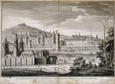 Südansicht der Abtei Saint Germain des Pres und des Louvre im Jahr 1410 von French School
