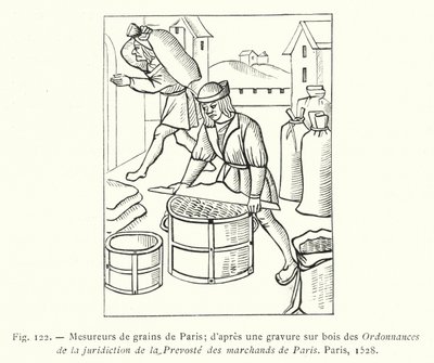 Getreidemesser von Paris; nach einem Holzschnitt aus den Verordnungen der Gerichtsbarkeit der Prevoste der Kaufleute von Paris, Paris von French School