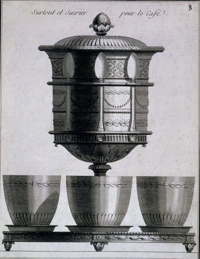 Metallarbeiten: Kaffeeset mit Löffeln und Zuckerhalter, 1780-96 von French School