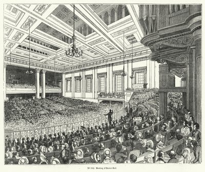 Treffen der Anti-Corn Law League in Exeter Hall, London von French School