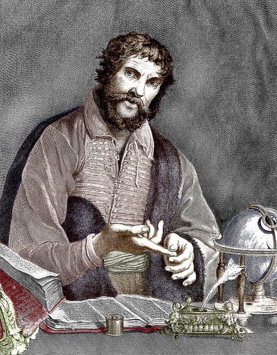 Michel de Nostredame, alias Nostradamus (1503-1566) französischer Astrologe und Arzt, kolorierte Gravur von French School