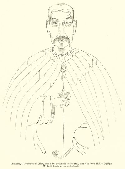 Mien-ning, 241. Kaiser von China, geboren 1780, proklamiert am 25. August 1820, gestorben am 25. Februar 1850 von French School
