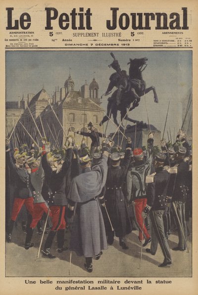 Militärdemonstration vor der Statue von General Lasalle in Luneville, Frankreich von French School