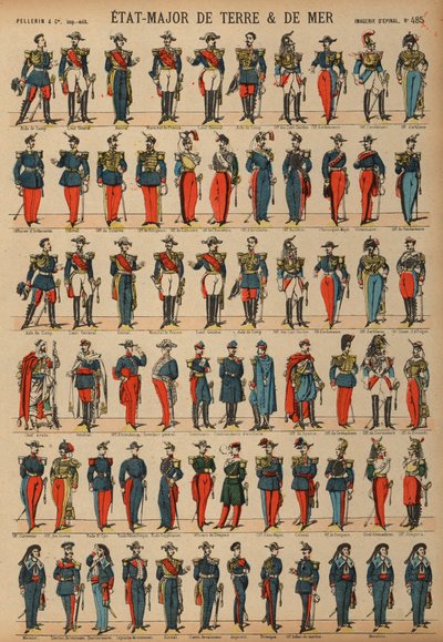 Militäruniformen der französischen Armee und Marine (Farbstich) von French School